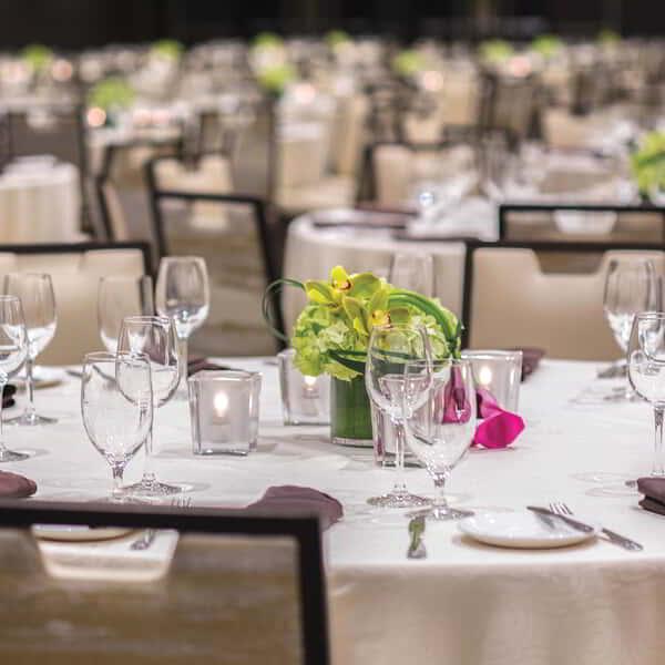 Luxor Egyptian ballroom table setting close up.