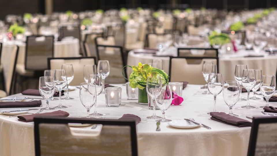 Luxor Egyptian ballroom table setting close up.