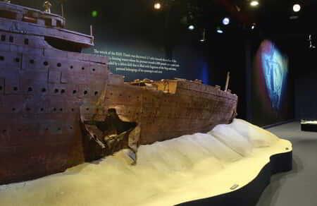 A replica of what the Titanic looked like after it hit the iceberg.